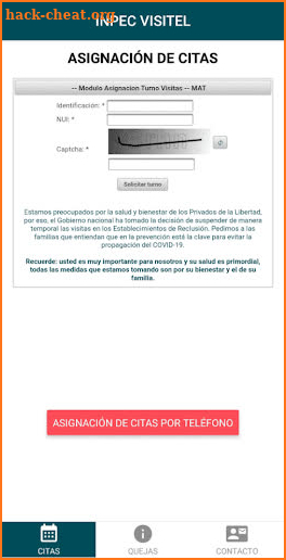 INPEC Visitel Modulo de Asignación de Turnos (MAT) screenshot