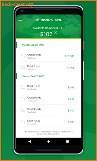 Intermex Payroll Card screenshot