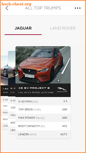 Jaguar Land Rover Top Trumps screenshot