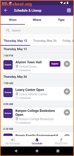 Kenyon Events screenshot