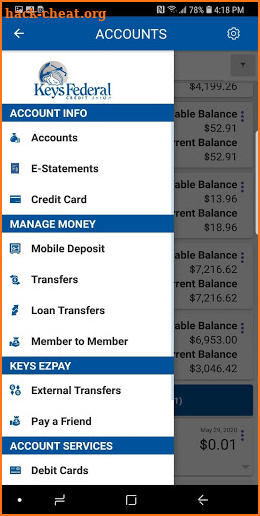 Keys FCU Mobile Banking 2020 screenshot