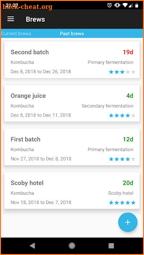 Kombucha, Jun and Kefir tracker screenshot