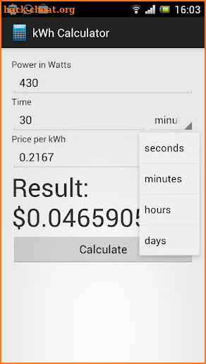 kWh Calculator screenshot