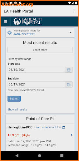 LA Health Portal screenshot