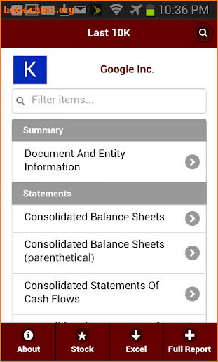 Last 10K: Company SEC Filings screenshot