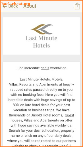 Last Minute Hotels - Late Hotels - Cheap Hotels screenshot