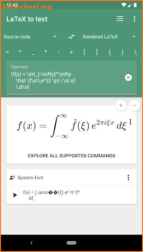 LaTeX equation editor: Unicode Math Symbols screenshot