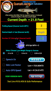 Lead Core Line Precision Trolling Depth Calculator screenshot