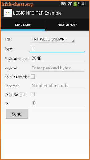 LEGIC NFC P2P Example screenshot