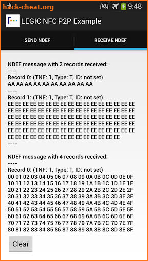LEGIC NFC P2P Example screenshot