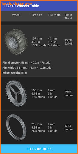 LEGO® Wheels Table screenshot