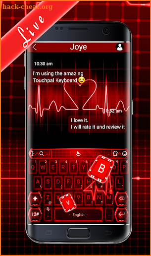 Live 3D Red Neon Heart Keyboard Theme screenshot