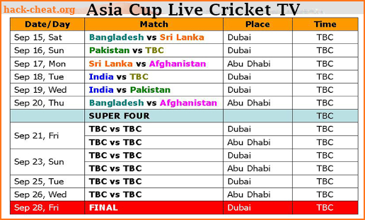 Live Asia Cup 2018 Free streamimg screenshot