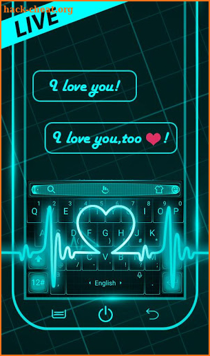 Live Neon Blue Heart Keyboard Theme screenshot