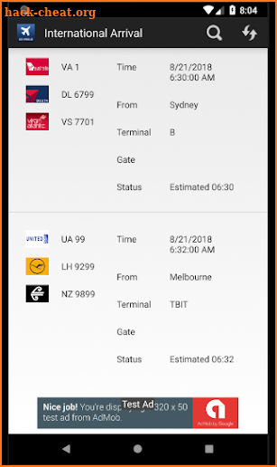 Los Angeles Airport LAX Flight Info screenshot