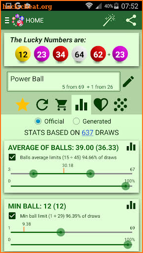 Lottery statistics with generator and results screenshot