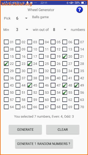 Lotto / Toto Wheel Generator screenshot