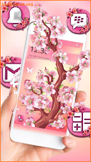 Lovely Pink Flower Tree Theme screenshot