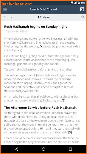 Luach Colel Chabad screenshot