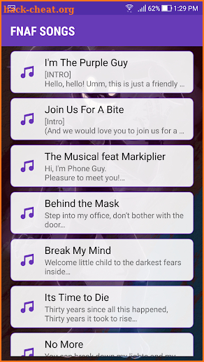 Lyrics FNAF 1 2 3 4 5 6 Songs Free screenshot