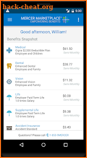 Mercer Marketplace 365 Benefits screenshot