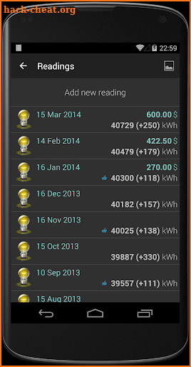 Meter Readings screenshot