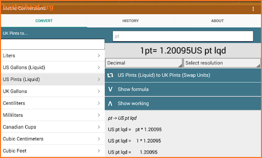 Metric Conversions screenshot