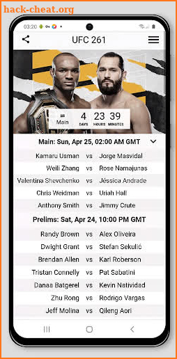 MMA Fight Cards screenshot