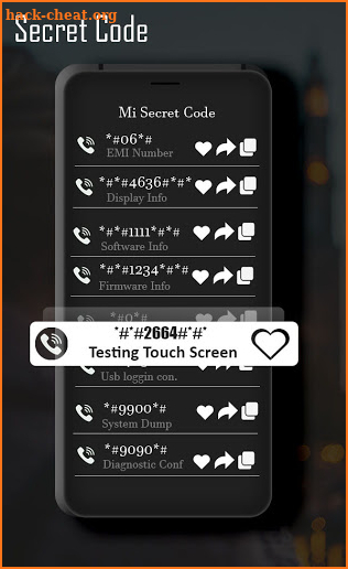 Mobile secret code screenshot