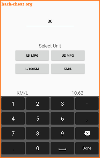 MPG to KM/L Converter screenshot