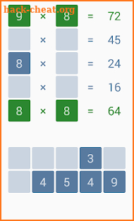 Multiplication table screenshot