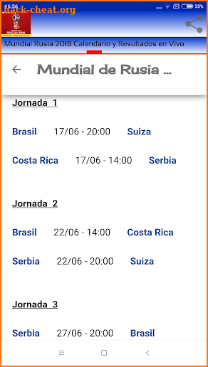 Mundial Rusia 2018 Calendario y Resultados en Vivo screenshot