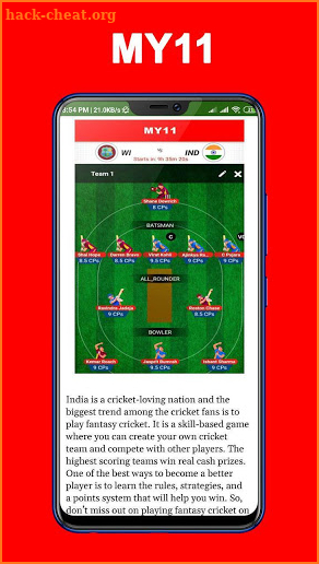 My11 - Fantasy Cricket Guide for My11Circle Tips screenshot