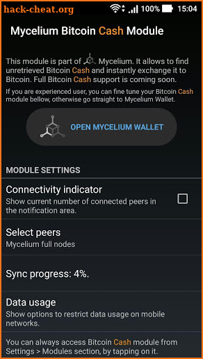 Mycelium Bitcoin Cash Module screenshot