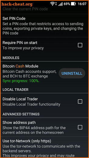 Mycelium Bitcoin Cash Module screenshot