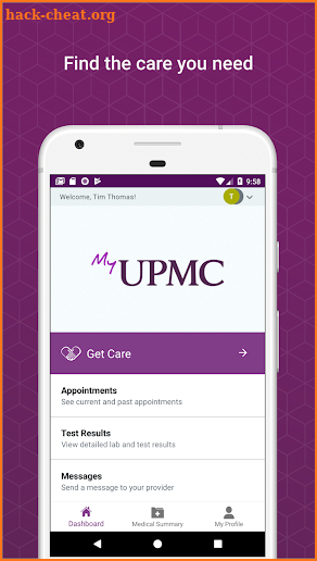 MyUPMC screenshot