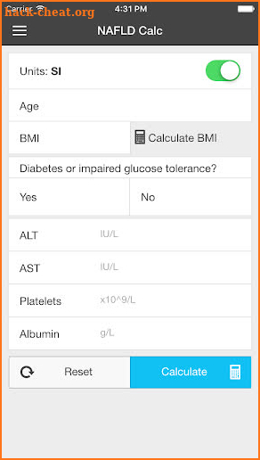 NAFLD Calc screenshot