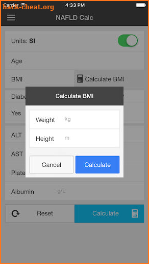 NAFLD Calc screenshot