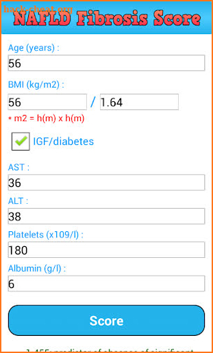 NAFLD fibrosis score screenshot