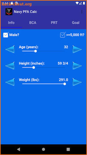 Navy PFA Calc screenshot