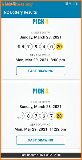 NC Lottery Results screenshot