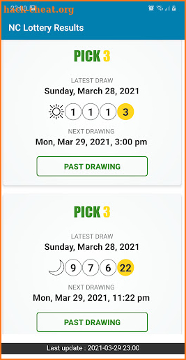 NC Lottery Results screenshot