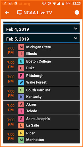 NCAA Basketball Games, Live on TV screenshot