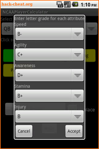 NCAA FB 12 Player Calculator screenshot