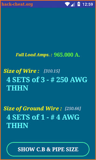 NEC Conductor Size Calc FULL screenshot