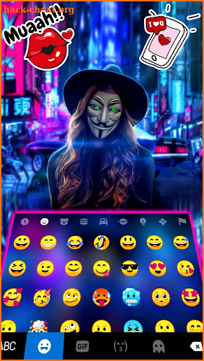 Neon Anonymous Girl Keyboard Background screenshot