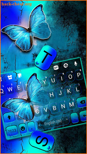 Neon Blue Butterfly Keyboard Background screenshot