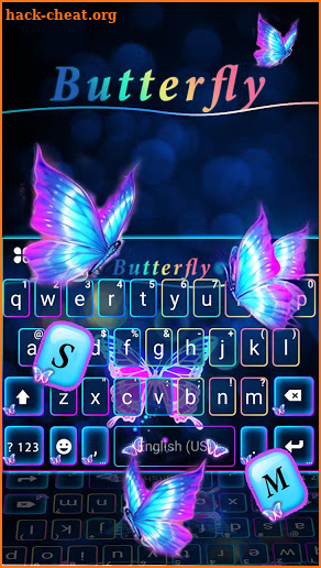 Neon Blue Pink Butterfly Keyboard Theme screenshot