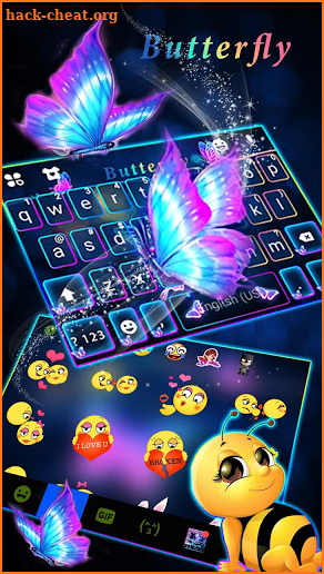 Neon Blue Pink Butterfly Keyboard Theme screenshot