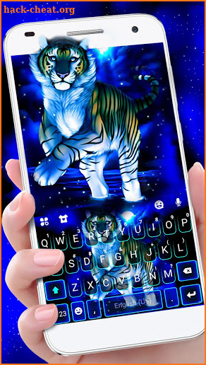 Neon Blue Tiger King Keyboard Theme screenshot